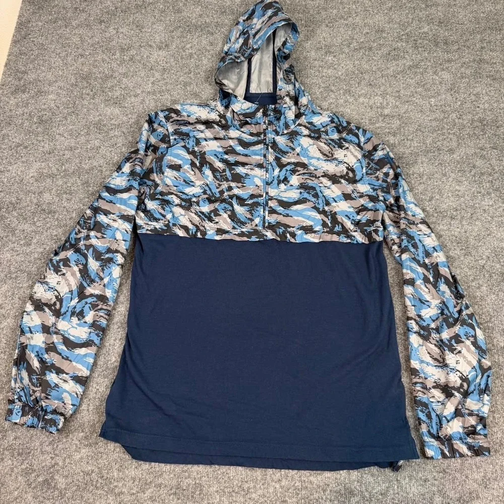 Under Armour Camo Quarter Zip Hoodie Mens Large Blue Cotton Blend EUC